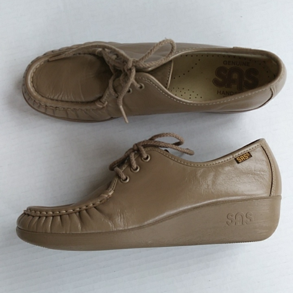 SAS Handsewn Leather Retro Style Lace Up Wedge Oxford 9S Brown Mocha